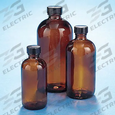 KIMBLE Storage Bottle: 125 mL, Amber, 22-400 mm, Phenolic, 160, PolyCone - Amber Narrow Mouth Round Glass Lab Bottles
