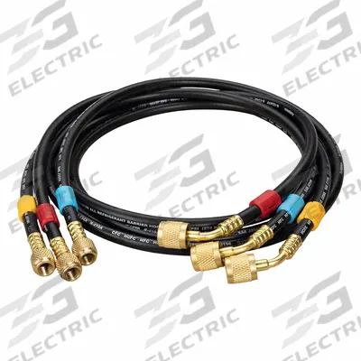 FIELDPIECE Hose Set: 5 ft Lg, 45° Angle, Black, Rubber - Evacuation & Charging Hose Sets