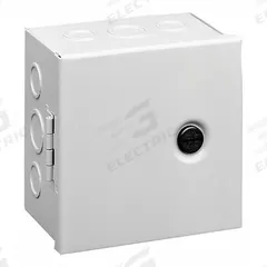 HOFFMAN Enclosure: Steel, 18 in x 18 in x 6 in, NEMA 1, Solid Cover, Hinged, Included, Painted (MPN AHE18X18X6). Key specifications — Brand: HOFFMAN; Closure Method: 1/4-Turn Latch; Knockouts: Included.