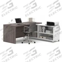BESTAR L-Shaped Office Desk: Bark Grey/White, 71 1/8 in Overall Wd, 71 1/8 in Overall Dp (MPN 120885-47). Key specifications — Color: White; Desktop Color: White; Material: Particle Board; Product Material: Laminate Particle Board.