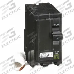 SQUARE D Miniature Circuit Breaker: 20 A, 120V AC, Single Phase, 10kA at 120V AC, 2 Poles (MPN QO220SWN). Key specifications — Phase: Single; Amps: 20 A; AC Voltage Rating: 120V AC; Max. AIR Rating: 10kA at 120V AC; For Use With: QO Load Centers and NQ Panelboards; Brand: SQUARE D.
