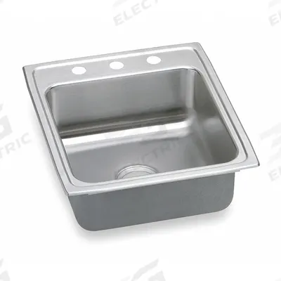 ELKAY Bowl Drop-In Sink: 22 in Overall Lg, 19 1/2 in Overall Wd, 10 in Bowl Dp - One-Bowl Counter-Mounted Kitchen & Bar Sinks without Faucets