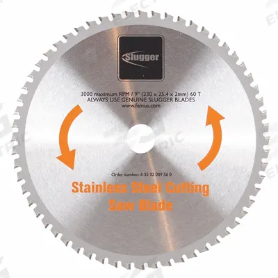 FEIN Circular Saw Blade: 9 in Blade Dia., 60 Teeth, 0.08 in Cut Wd, 1 in Arbor Size - Stainless Steel-Cutting Blades