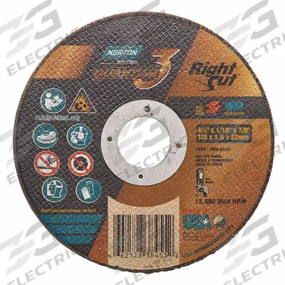 NORTON Abrasive Cut-Off Wheel: Type 1, 4 1/2" x 1/16" x 7/8", Ceramic, 36 Grit - Cool-Cutting Cut-Off Wheels for Carbon & Stainless Steel