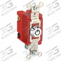 HUBBELL Wall Switch: Locking Switch, 4-Way, Maintained, Silver, 120/277V AC, 20 A (MPN HBL1224RKL). Key specifications — Illuminated: No; Voltage Rating: 120/277V AC.