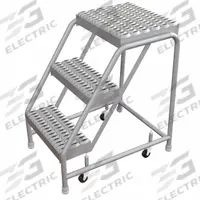 TRI-ARC Step Stool: 2.5 ft Overall Ht, 350 lb Load Cap, 3 Steps, Aluminum, 2.5 ft Standing Ht (MPN WLAR003165). Key specifications — attr1051722: Rolling Step Stool; attr1051697: TRI-ARC; attr1051699: (4) Swivel; attr1051702: Silver; attr1051713: Handrails Not Included; attr1051726: Rectangle.