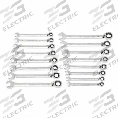 GEARWRENCH Combination Ratcheting Wrench Set: Alloy Steel, Full Polish Chrome, Std - Metric 12-Point Ratcheting Combination Wrench Sets