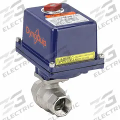 DYNAQUIP CONTROLS Electrically Actuated Two-Way Ball Valve: 1 in, Stainless Steel, 115V AC (MPN E2S25AJE21). Key specifications — Included Mounting: ISO 5211 Actuator Mounting Pad; Brand: DYNAQUIP CONTROLS; Actuator Features: Manual Override.