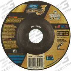 NORTON Depressed Center Grinding Wheel: Type 27, 4 1/2" x 1/4" x 7/8", Ceramic, 20 Grit (MPN 66253370794). Key specifications — Series: Quantum 3 SG; Brand: NORTON.