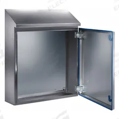 RITTAL Sloped Top Enclosure: 304 Stainless Steel, 26 in x 20 in x 8 in, NEMA 1/12/13/3/3X/4/4X (MPN 1307600). Key specifications — Brand: RITTAL; Closure Method: 1/4-Turn Latch; Enclosure Material: 304 Stainless Steel; Knockouts: Not Included.