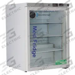 AMERICAN BIOTECH SUPPLY Lab Refrigerator: 5.2 cu ft, Undercounter, 2°C to 7°C, 24 in Overall Dp (MPN PH-ABT-HC-UCFS-0504G). Key specifications — Door Opening Style: Right; Color: White; Alarm Type: Temperature; Manufacturer Part Number: PH-ABT-HC-UCFS-0504G; Brand: AMERICAN BIOTECH SUPPLY; Product Type: Lab Refrigerator; Door Type: Swing Glass; Refrigerant Type: R-600a.