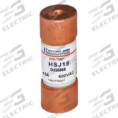 MERSEN Fuse: HSJ Series, Class J, Cylindrical Body, Very-Fast-Acting, 15 A, 600 V AC, 500 V DC (MPN HSJ15). Key specifications — Series: HSJ; Brand: MERSEN.