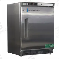 AMERICAN BIOTECH SUPPLY Lab Refrigerator: 4.5 cu ft, Undercounter, 1°C to 10°C, 24 1/2 in Overall Dp (MPN ABT-HC-UCBI-0404SS). Key specifications — Door Opening Style: Right; Color: Silver; Alarm Type: Temperature; Manufacturer Part Number: ABT-HC-UCBI-0404SS; Brand: AMERICAN BIOTECH SUPPLY; Product Type: Lab Refrigerator; Door Type: Swing Solid; Refrigerant Type: R-600a.