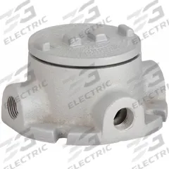 Conduit Outlet Body: Aluminum, GRF, 1/2 in Trade Size, X Body, 18 cu in Body Capacity (MPN GRFX50-A). Key specifications — Series: For Standard Body; Compatible Conduit Trade Size: 1/2 in; Thread Gender: Female; Hub Style: Threaded; Cover Included: Yes; Body Style: X; Connection Type: Threaded; Back Type: Flat.