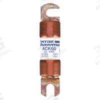 MERSEN Forklift Limiter Fuse: ACK Series, Bolt-On, Gen Purpose, 60 A, 125 V DC, Non-Indicating (MPN ACK60). Key specifications — Brand: MERSEN; Series: ACK.