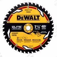 DEWALT Circular Saw Blade: 7 1/4 in Blade Dia., 40 Teeth, 0.07 in Cut Wd, 5/8 in Arbor Size, Carbide (MPN DWAW71440). Key specifications — attr1116119: DEWALT; attr1145631: Wood.