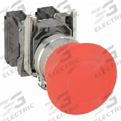 SCHNEIDER Emergency Stop Push Button: Non-Illuminated, Mushroom Head Profile, Metallic, 22 mm (MPN XB4BT845). Key specifications — Brand: SCHNEIDER; Action: Maintained; Series: XB4; Push Button Material Type: Metallic.
