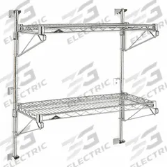 METRO Wire Wall Shelf: 48 in x 24 in, 2 Shelves, 125 lb Load Capacity per Shelf, Post, Silver (MPN SW53C-2-2448). Key specifications — Mounting Mechanism: Post; Material: Steel; Finish: Chrome; Color: Silver; Brand: METRO.