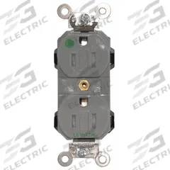 LEVITON Receptacle: Hospital Grade Fed. Spec., Duplex, 5-15R, Gray, 125V AC, 15 A, 2 Pole / 3 Wire (MPN 8200-SGG)