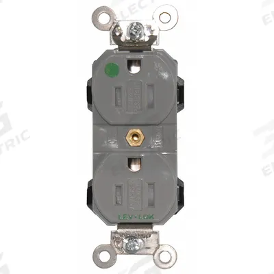 LEVITON Receptacle: Hospital Grade Fed. Spec., Duplex, 5-15R, Gray, 125V AC, 15 A - General Purpose Receptacles
