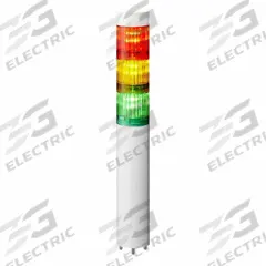 PATLITE Tower Light Assembly: 3 Tier, No Sounder Tier, IP65, Amber/Green/Red, Direct Wire (MPN LR4-3M2WJNW-RYG). Key specifications — Manufacturer Part Number: LR4-3M2WJNW-RYG; Brand: PATLITE; Operating Voltage: 100 to 240V AC; Light Tier Color: Red.