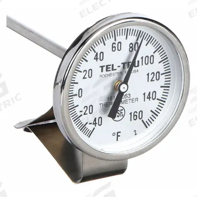 TEL-TRU Laboratory Dial Thermometer: -40°F to 160°F, +/- 1% Accuracy, 12 in Stem Lg - NSF-Rated Vat & Pan Clip-On Dial Thermometers