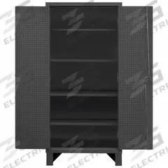 DURHAM MFG Pegboard Cabinet: 48 in x 24 in x 78 in, Swing Handle & Padlock Hasp, 12 ga Panel Thick (MPN HDCP244878-PB32-4S95). Key specifications — Cabinet Color: Gray; Method of Construction: Welded; Base Type: Legs; Assembled: Assembled; Mobility: Stationary; Adjustable Shelves: Adjustable; Cabinet Finish: Powder Coated; Cabinet Material: Steel.