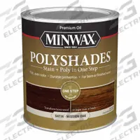 MINWAX Wood Stain: Wood Stain and Sealer, Interior, Oil, 1 qt Container Size, Wood, Satin, Minwax (MPN 613850444). Key specifications — Brand: MINWAX; Transparency: Semi-Transparent; Use Location: Interior; Sheen: Satin; Sub-Brand: Minwax; Color: Mission Oak.