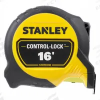 STANLEY Tape Measure: Nonmagnetic Double Hook Tip, 16 ft, Plastic, Black/Yellow (MPN STHT37243). Key specifications — attr935324: STANLEY; attr942259: Yellow; attr935326: Finger Brake; attr935328: 1/16 in; attr935329: Feet; attr935337: SAE; attr936607: Manual Lock; attr972446: Inch.