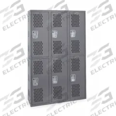 HALLOWELL Wardrobe Locker: 36 in x 12 in x 72 in, Ventilated, 2 Tiers, 3 Units Wide, Padlock Hasp (MPN HWBA212-222HG). Key specifications — Brand: HALLOWELL; Locker Color: Dark Gray; Door Type: Ventilated; Locker Material: Steel; Assembled: Assembled; Number Plate Included: Yes.