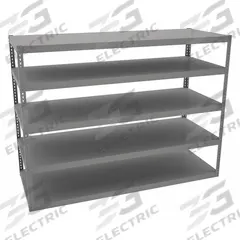 TENNSCO Boltless Shelving: Standalone, Extra-Heavy-Duty, 96 in x 36 in, 72 in Overall Ht, 5 Shelves (MPN RXHS-963672). Key specifications — Finish: Powder Coated; Maximum Post Load Capacity: 13,000 lb with Beam Evenly Spaced at 24 in; Decking Material: Steel; Color: Gray; Beam Profile: Channel; Brand: TENNSCO; Side Panel: Open.