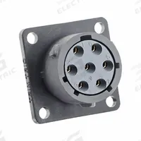 SOURIAU Electrical Connector: Trim Trio UTSX 14, Square Flange Receptacle, 7 Contacts, 12 A, 600V (MPN UTSX014D7S). Key specifications — Wire Size: 0.318 in to 0.405 in Socket Contact; Includes Contacts: Contacts Included; Contact Type: PCB; Brand: SOURIAU; Coupling Type: 1/3 Bayonet; IP Rating: IP68; Series: Trim Trio UTSX; Contact Gender: Female.