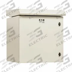 EATON TRIPP LITE Server Enclosure with Fan: 12 Rack Units, NEMA 3R, 120V AC, Gray Powder-Coated (MPN SRN3RG12U). Key specifications — Brand: EATON TRIPP LITE; Includes: (24) M6 Washers; Material: Steel; Fan Input Voltage: 120V AC; Fan Style: (2) 150 mm Fans; PBT Blades; Aluminum Frame; 190/210 CFM.