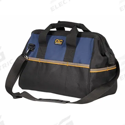 CLC Tool Tote: 16 in W x 8 1/2 in D x 10 in H, Black, Polyester, 22 Pockets - Polyester Wide-Mouth Tool Bags