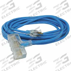 SOUTHWIRE Extension Cord: Outdoor Use, 50 ft Lg, 3 Outlets, 5-15P, 14/3, SJTW, Blue, T-Shape (MPN 32688806). Key specifications — Brand: SOUTHWIRE; Temperature Rating: -58° to 140°F; NEMA Plug Configuration: 5-15P.