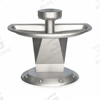 BRADLEY Wash Fountain: Silver, Stainless Steel, Semi-Circular, 54 in Overall Wd - Foot-Operated Push Button Wash Fountains
