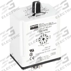 DAYTON Single Function Time Delay Relay: Socket Mounted, 240V AC, 10 A, 11 Pins/Terminals, Off Delay (MPN 24EN96). Key specifications — Brand: DAYTON.