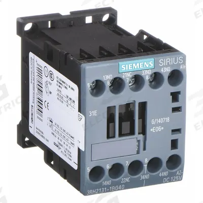 Siemens Control Relay: DIN-Rail & Surface Relay Mounting, 125V DC Coil Volt, 3NO/1NC - Combination DIN-Rail & Surface-Mounted Relays