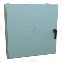 HAMMOND Enclosure: Steel, 36 in x 36 in x 12 in, NEMA 12/13/3R/4, Solid Cover, Hinged (MPN HW363612GYHK). Key specifications — Closure Method: Handle; Brand: HAMMOND; Knockouts: Not Included.