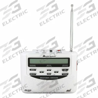 MIDLAND Portable Weather Radio: NOAA, White, 2 1/2 in Overall Dp, 6 in Overall Ht - Weather Radios