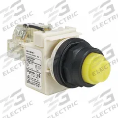SCHNEIDER ELECTRIC Pilot Light: 30 mm Panel Mounting Size, Yellow, LED, 9001SK Series (MPN 9001SKT38LYY31). Key specifications — Series: 9001SK; Brand: SCHNEIDER; Includes Push-To-Test: Push-To-Test Included.