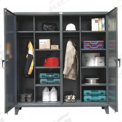 STRONG HOLD Storage Cabinet: 72 in x 24 in x 78 in, 10 Adj Shelves, 2 Doors, Legs, Dark Gray - Combination Wardrobe Shift Cabinets