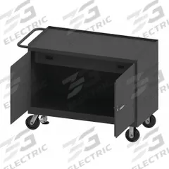 DURHAM MFG Mobile Cabinet Workbench: 48 in x 24 in, Steel, 3,600 lb Overall Load Capacity, Gray (MPN 3413-FL-95). Key specifications — Included Components: Handle on Side; Assembly: Fully Assembled; Brand: DURHAM MFG.