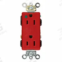 LEVITON Duplex Receptacle Outlet: Hospital Grade, Duplex, 5-15R, Red, 125V AC, 15 A, 2 Pole / 3 Wire (MPN 16262-PLR)