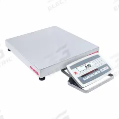 OHAUS Industrial Bench Scale: 18 in x 18 in, IP67/IP68, Front-Mounted, 100 lb Wt Capacity - Imperial (MPN D52XW50WQL5). Key specifications — attr1341383: Analog Output; attr1341384: 0.005 lb/2 g; attr1341400: OHAUS; attr1383935: Stainless Steel.
