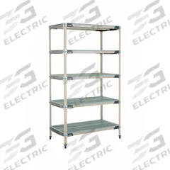 METRO Plastic Industrial Shelving: 24 in x 42 in, 74 in Overall Ht, 5 Shelves, Antimicrobial (MPN 5X547GX3). Key specifications — Resistance Properties: Antimicrobial; Frame Material: 304 Stainless Steel; Shelving Material: 304 Stainless Steel; Brand: METRO.