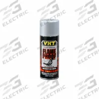 VHT Flameproof Coating: Exterior/Interior, Exhaust Systems/Headers/Inside Heads/Piston Domes, Smooth (MPN ESP106000). Key specifications — Color: Flat Silver; Coverage Area: 12 sq ft/can; Compatible Surface Material: Piston Domes; Sheen: Flat; Surface Texture: Smooth; Brand: VHT.