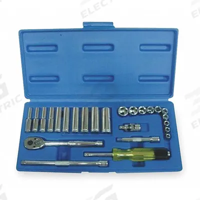 WESTWARD Socket Wrench Set: 1/4 in Drive, 25 Piece, 12-Point, SAE - SAE Socket Sets with Drive Tools