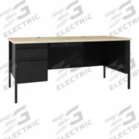 HIRSH Single Pedestal Desk: Melamine Laminate/Particleboard, Maple, 1 Pedestals, 2 Drawers (MPN 25049). Key specifications — Desktop Material: Melamine Laminate; Includes Modesty Panel: Yes; Kit Product Type: Single Pedestal Desk; Desktop Color: Maple; Brand: HIRSH; Frame Color: Black; Frame Material: Steel; Product Type: Single Pedestal Desk.
