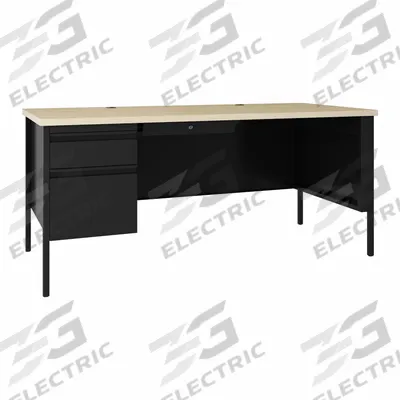 HIRSH Single Pedestal Desk: Melamine Laminate/Particleboard, Maple, 1 Pedestals - Pedestal Desks